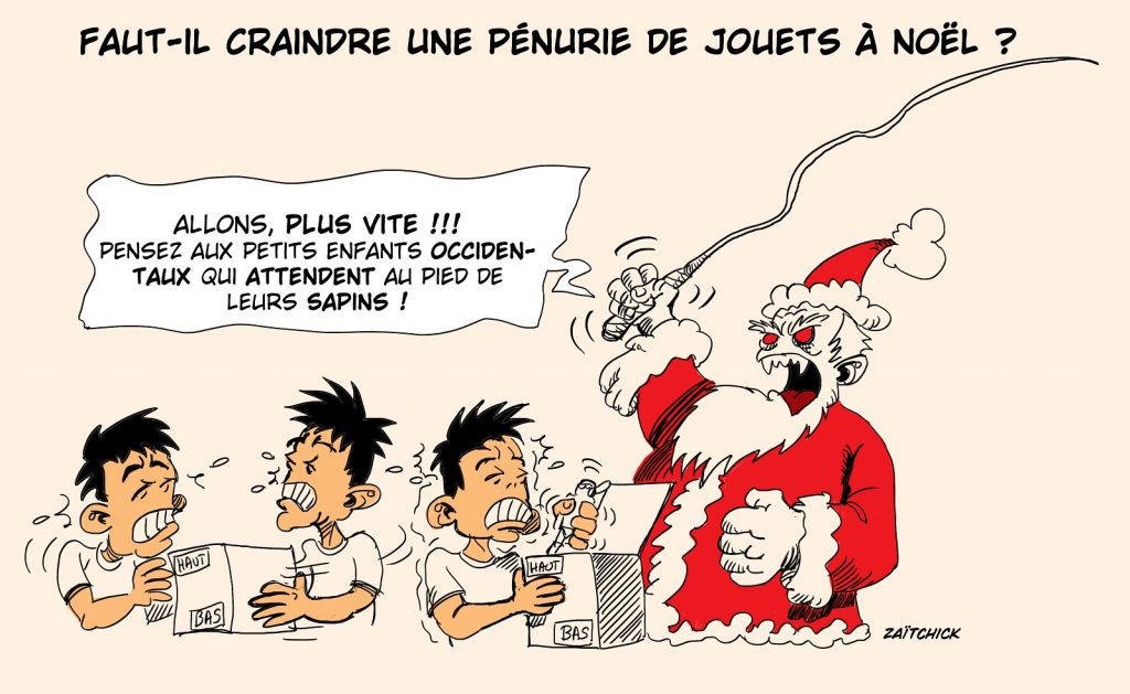 dessin presse humour pénurie jouets Noël image drôle travail enfants