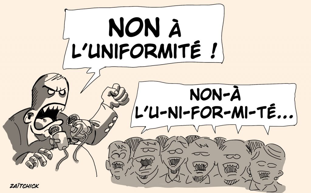 dessin presse humour propagande endoctrinement image drôle uniformité