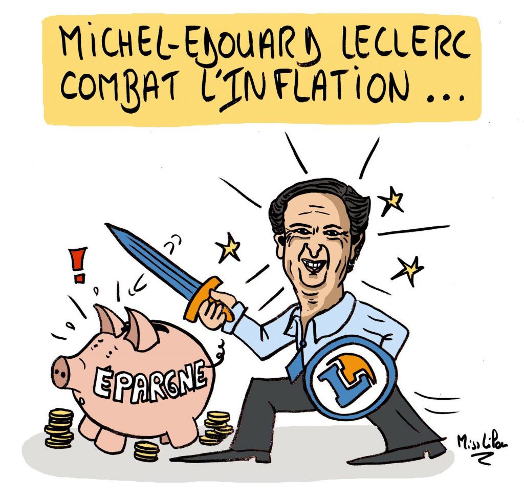 dessin presse humour Michel-Edouard Leclerc image drôle inflation grande distribution