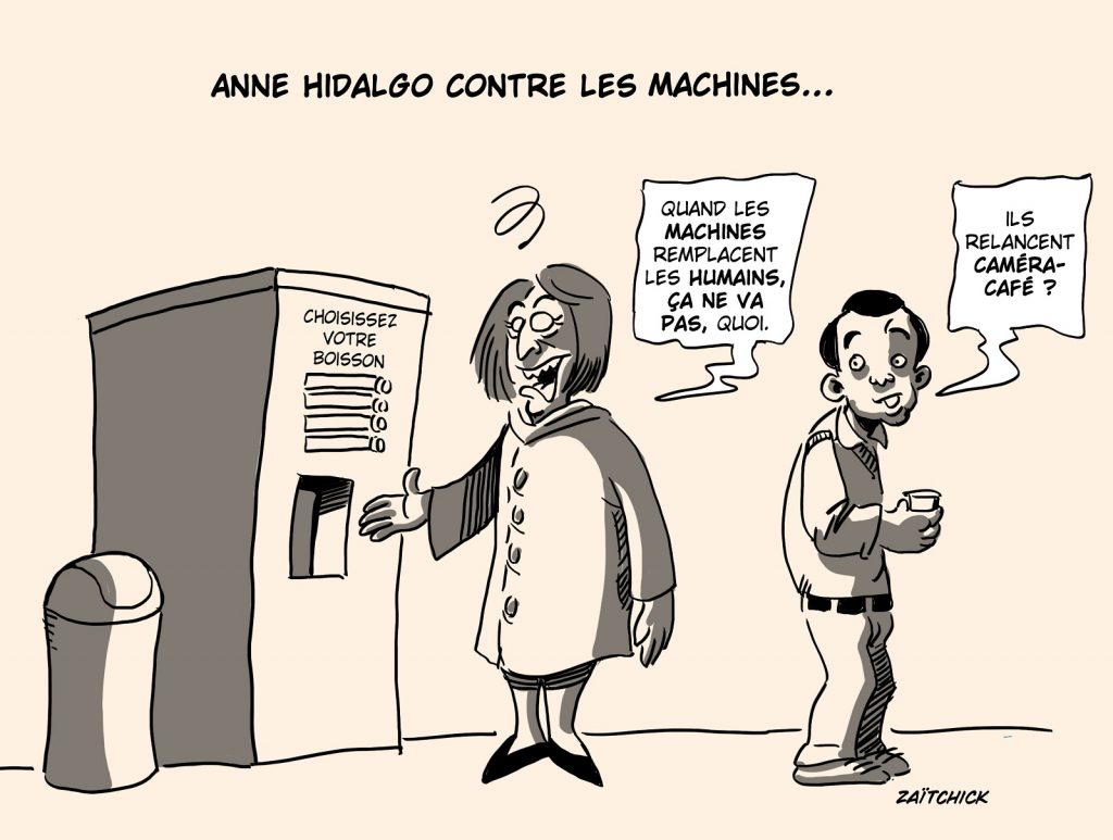 dessin presse humour Anne Hidalgo image drôle remplacement machines