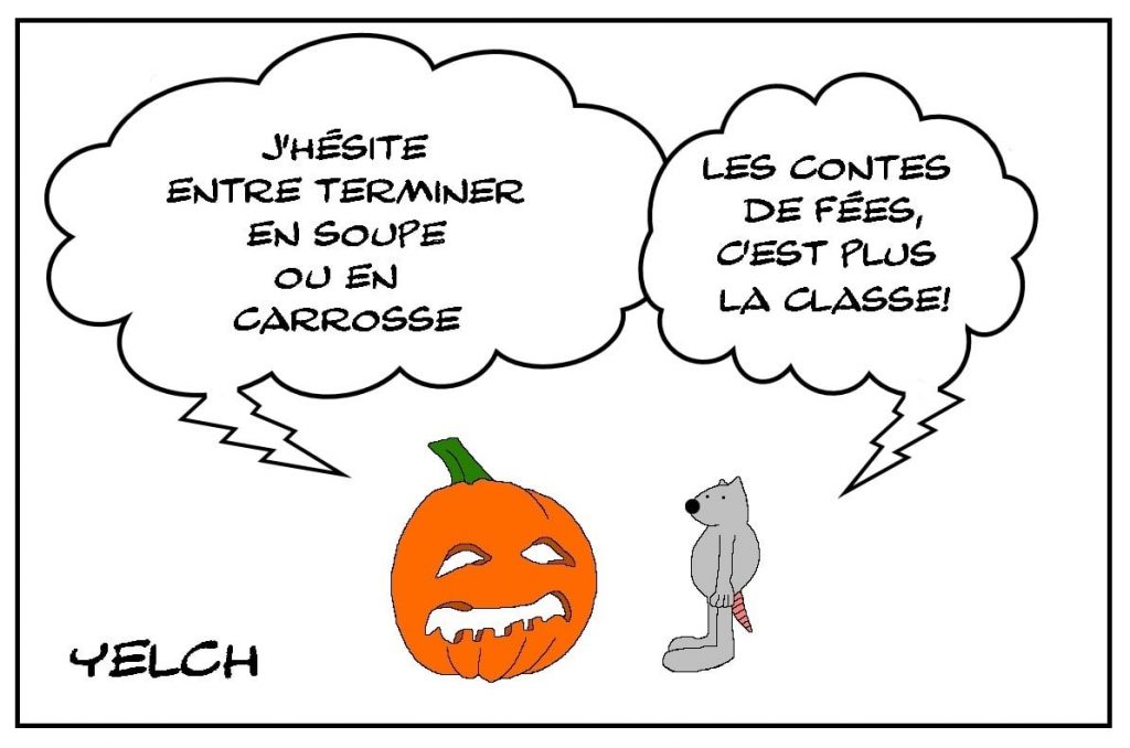 dessins humour citrouille Halloween image drôle soupe carrosse conte de fées