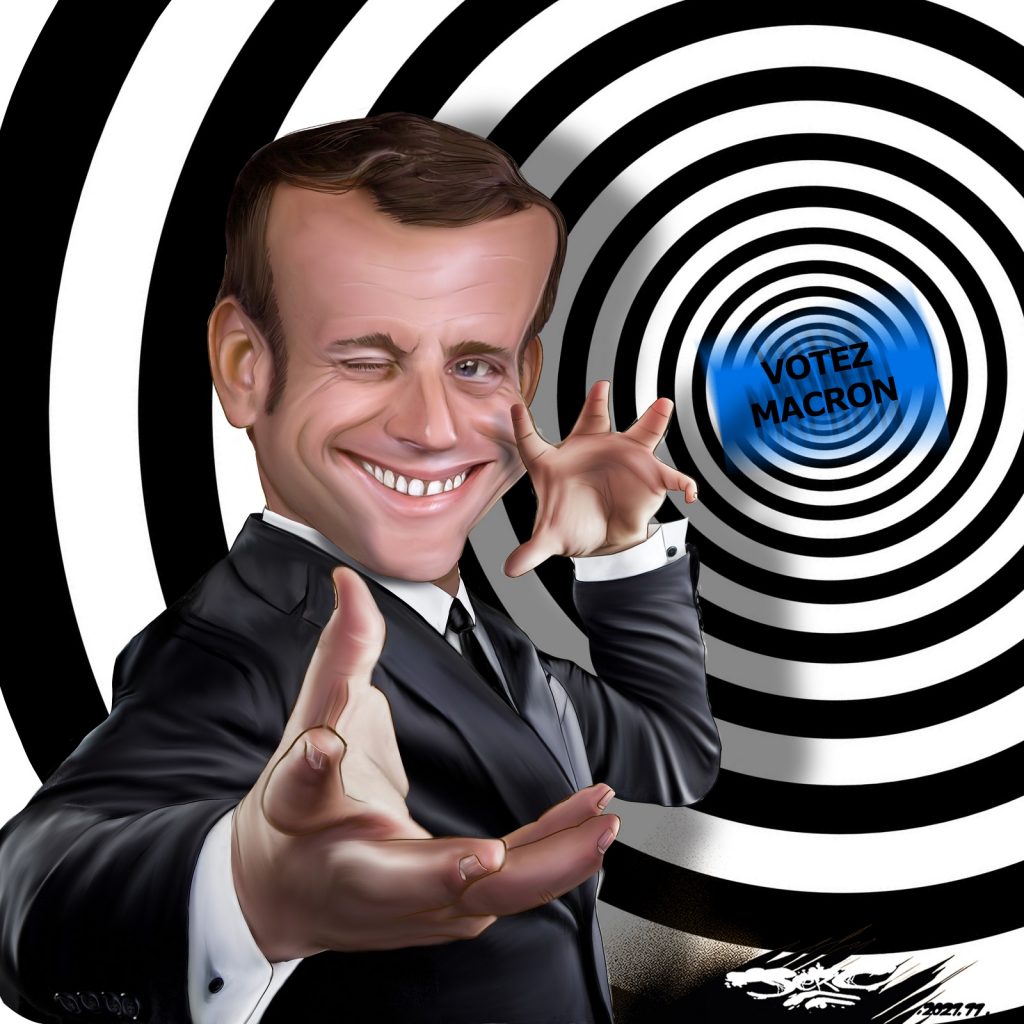 dessin presse humour Emmanuel Macron image drôle allocution candidature présidentielle 2022