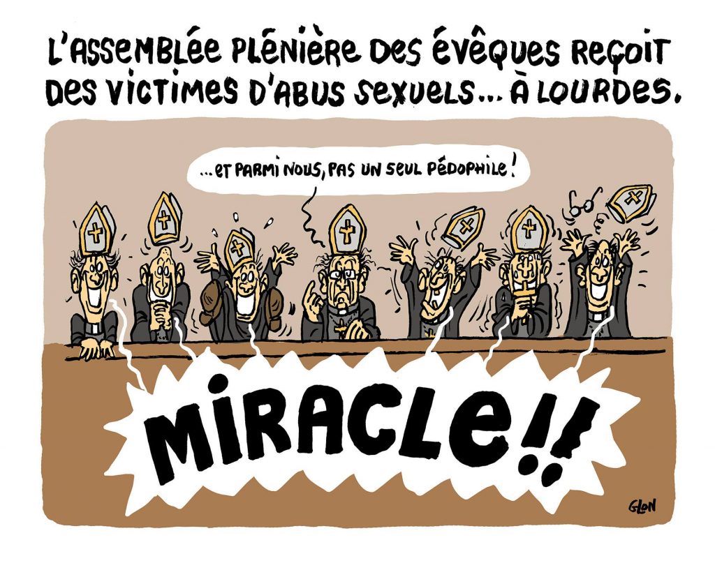 dessin presse humour évêques pédophilie miracle image drôle victimes Lourdes