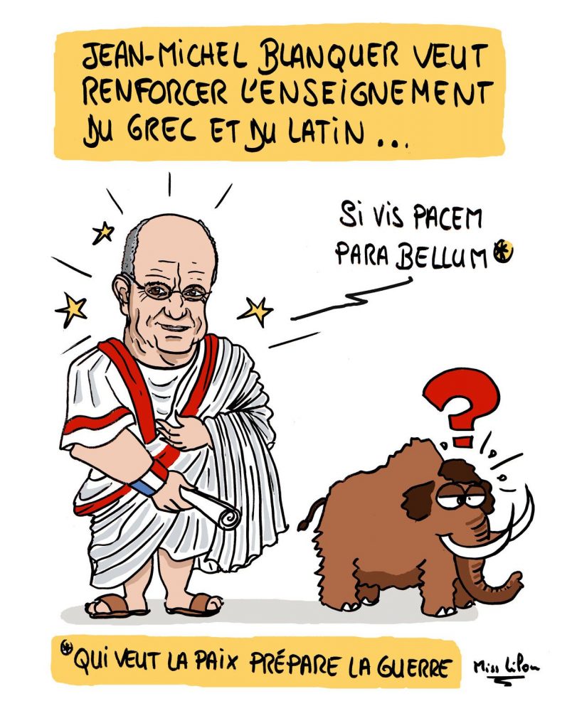 dessin presse humour Jean-Michel Blanquer image drôle enseignement grec latin