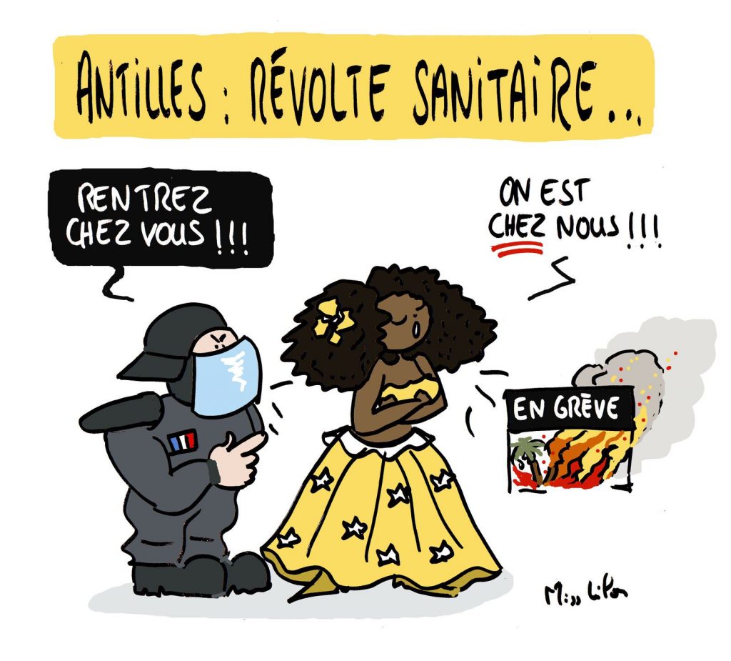 dessin presse humour coronavirus covid-19 image drôle révolte Antilles