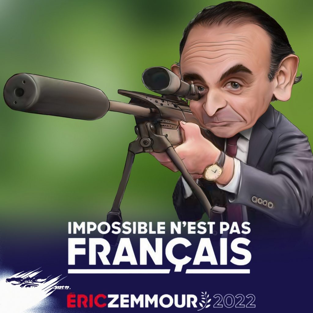 dessin presse humour Éric Zemmour fusil sniper image drôle présidentielle 2022