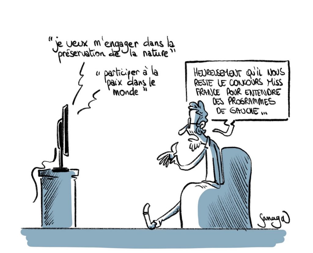 dessin presse humour Miss France politique image drôle programme gauche