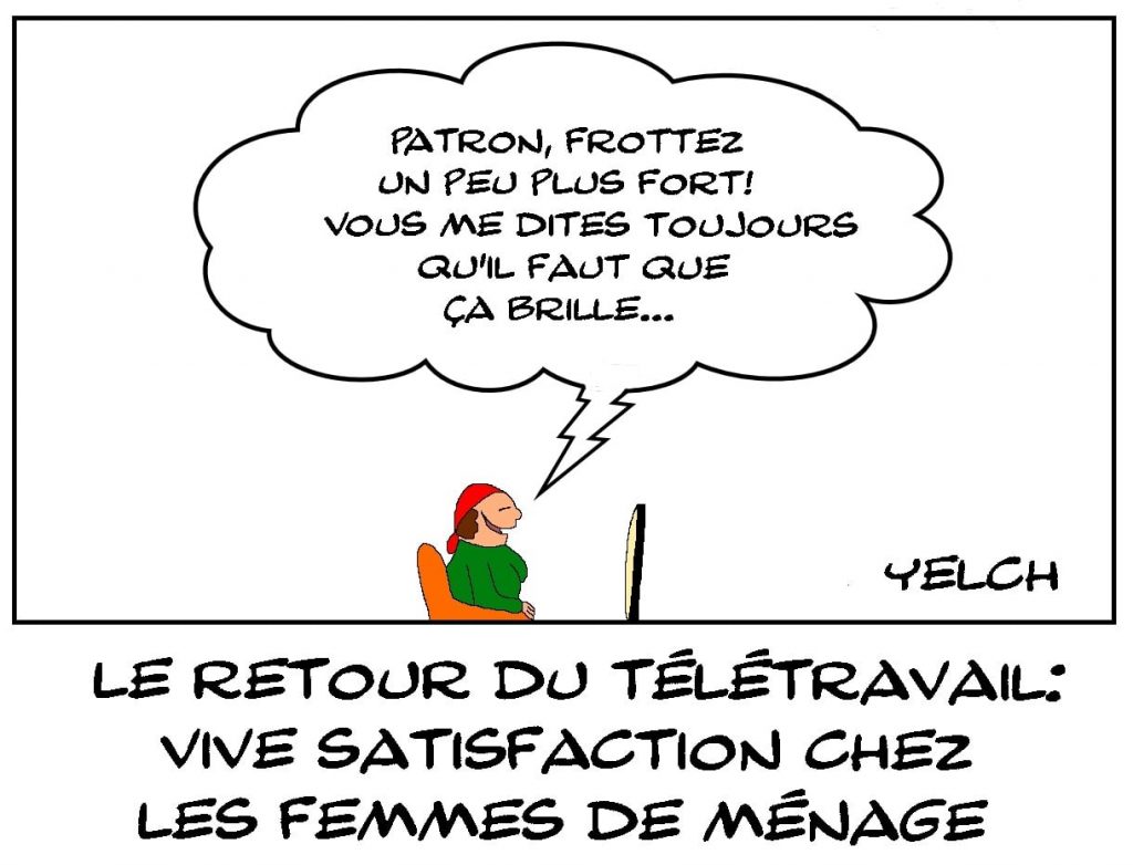 dessins humour coronavirus covid-19 image drôle télétravail femme de ménage