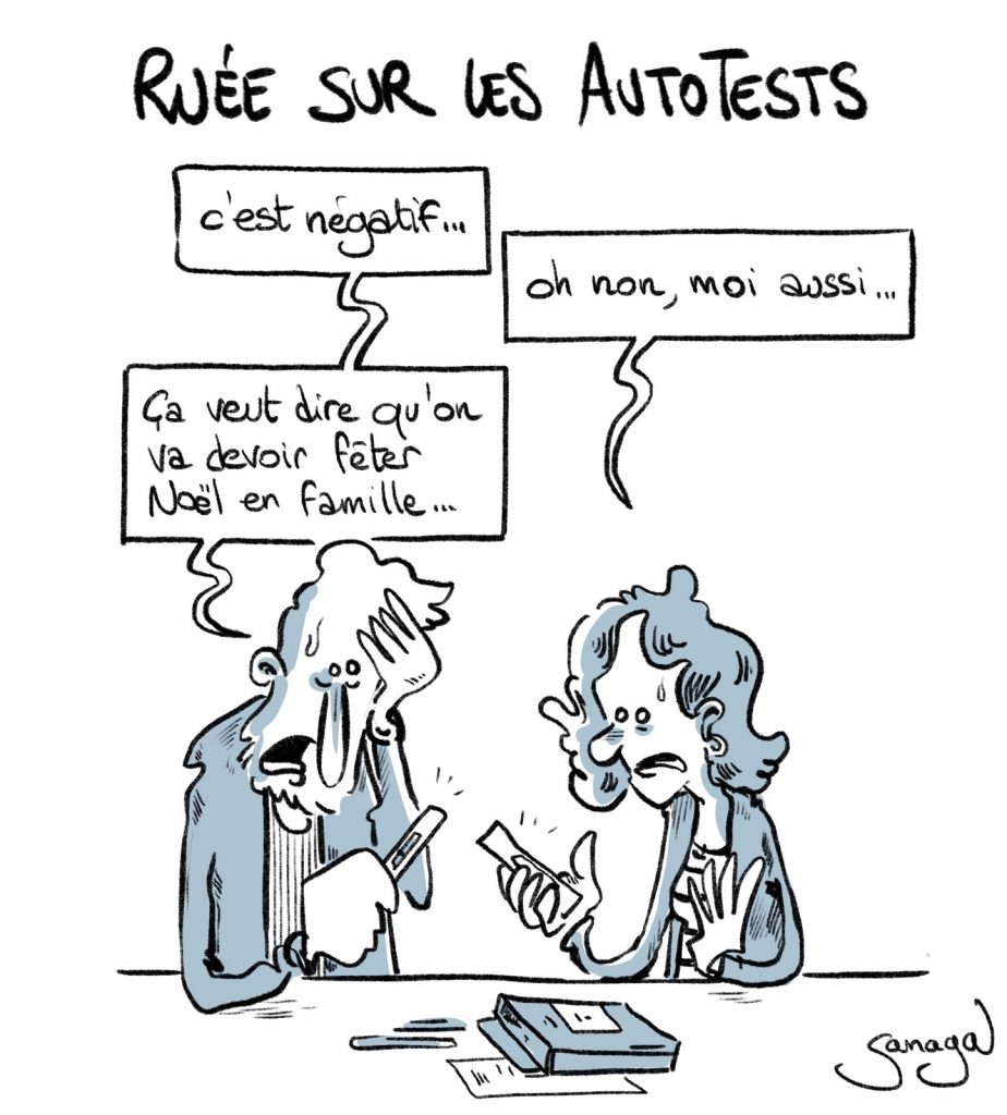 dessin presse humour coronavirus covid-19 image drôle autotests fêtes Noël famille