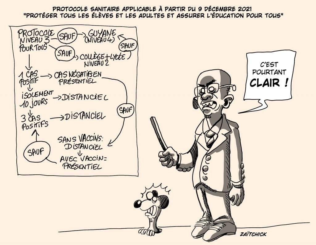 dessin presse humour coronavirus Jean-Michel Blanquer image drôle protocole sanitaire école