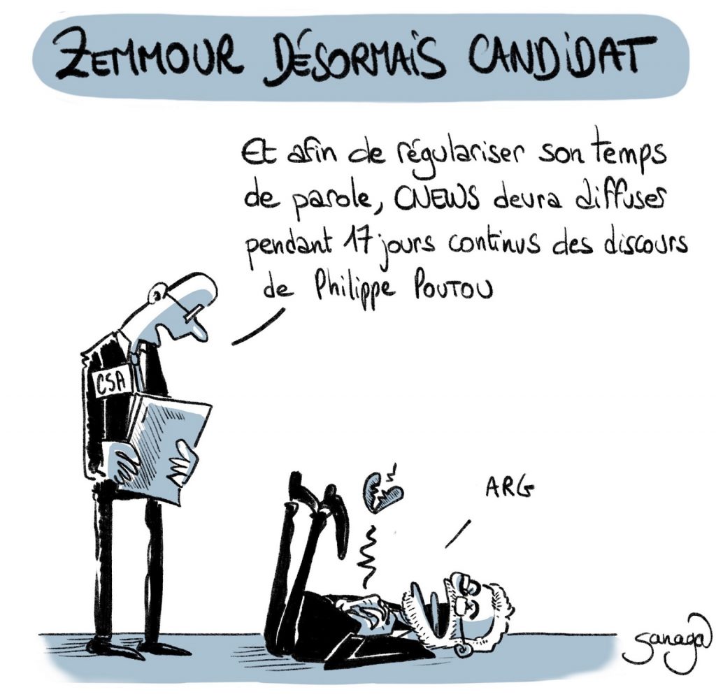 dessin presse humour candidature Éric Zemmour image drôle CNEWS Philippe Poutou
