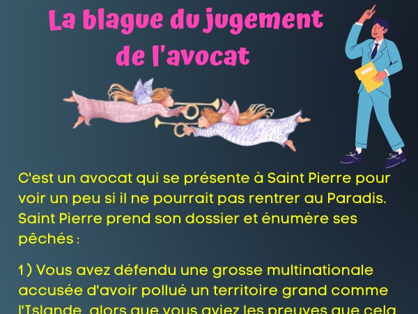 blague paradis, blague avocats, blague justice, blague Saint Pierre, blague énumération, blague charité, blague mendiants, humour drôle