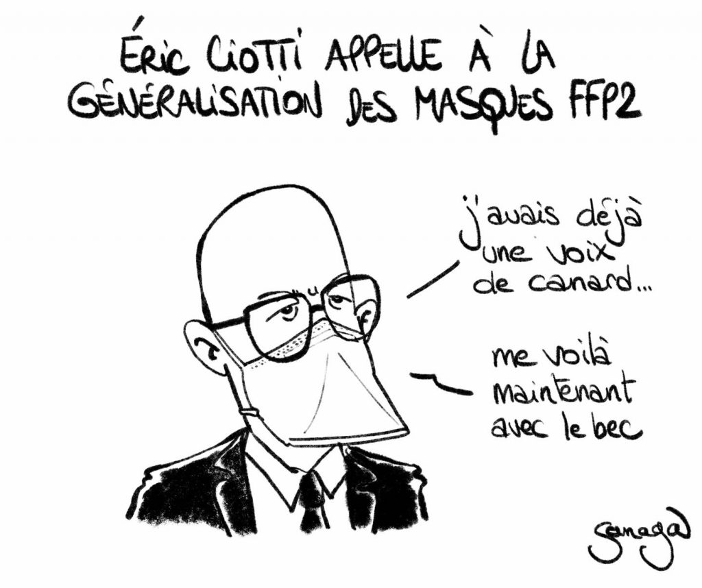 dessin presse humour Éric Ciotti image drôle masque FFP2