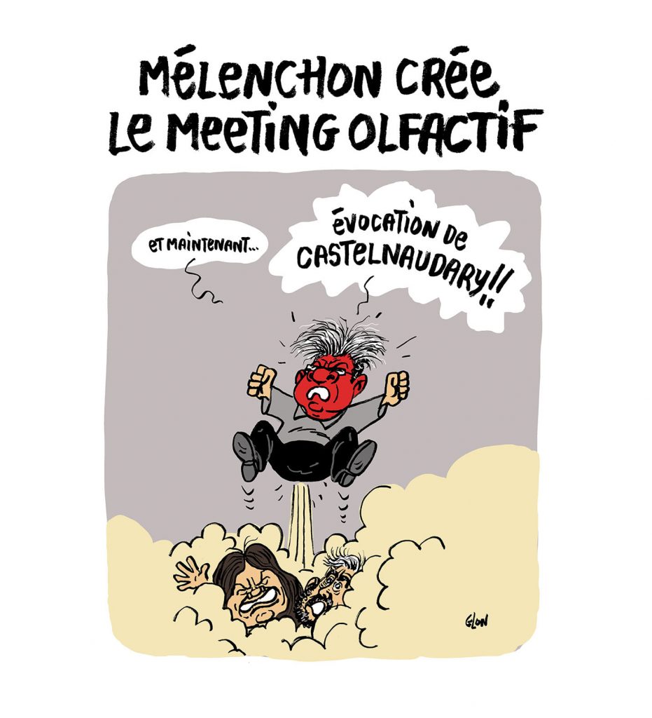 dessin presse humour présidentielle 2022 image drôle Jean-Luc Mélenchon meeting immersif