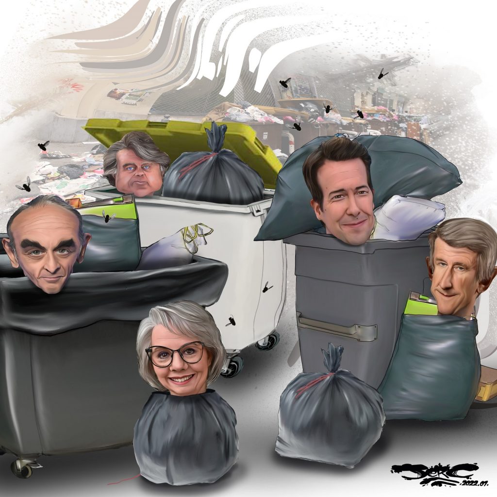 dessin presse humour présidentielle 2022 Éric Zemmour soutiens image drôle grève éboueurs