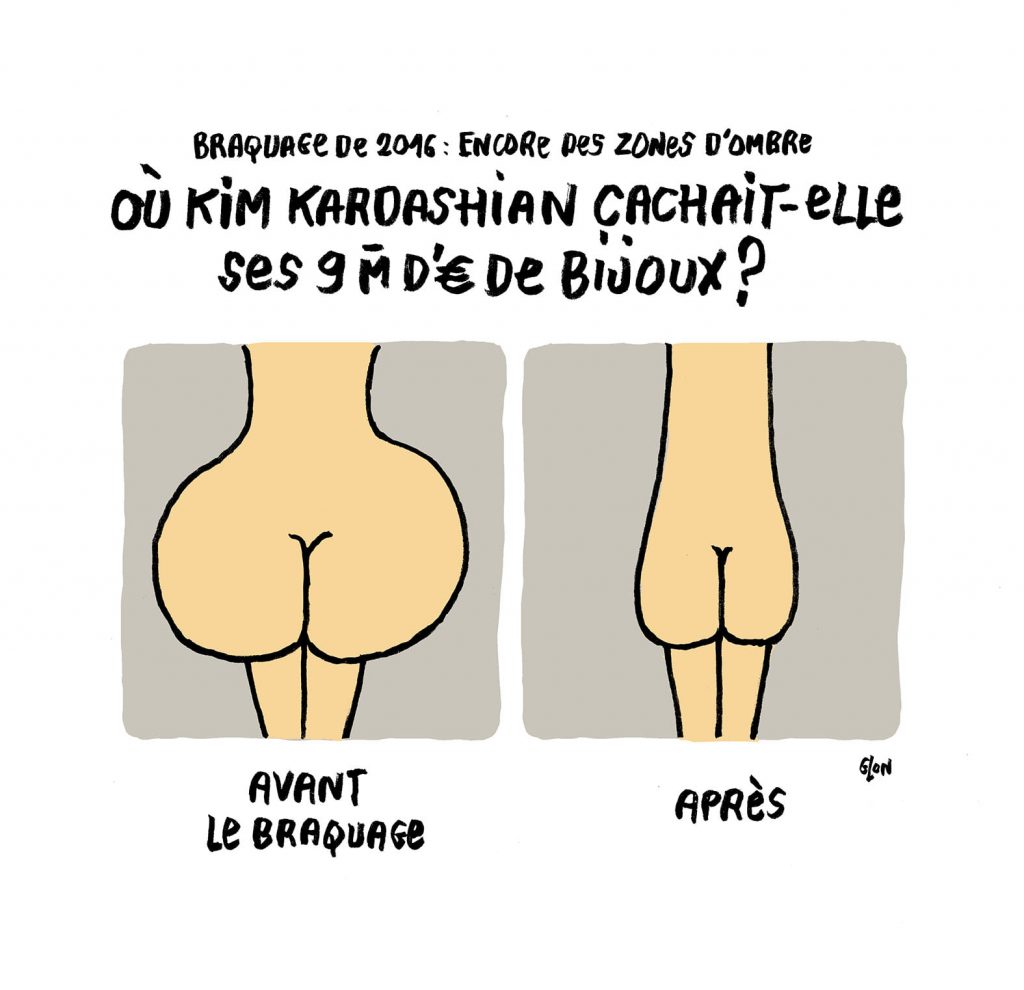 dessin presse humour Kim Kardashian nue image drôle cachette bijoux