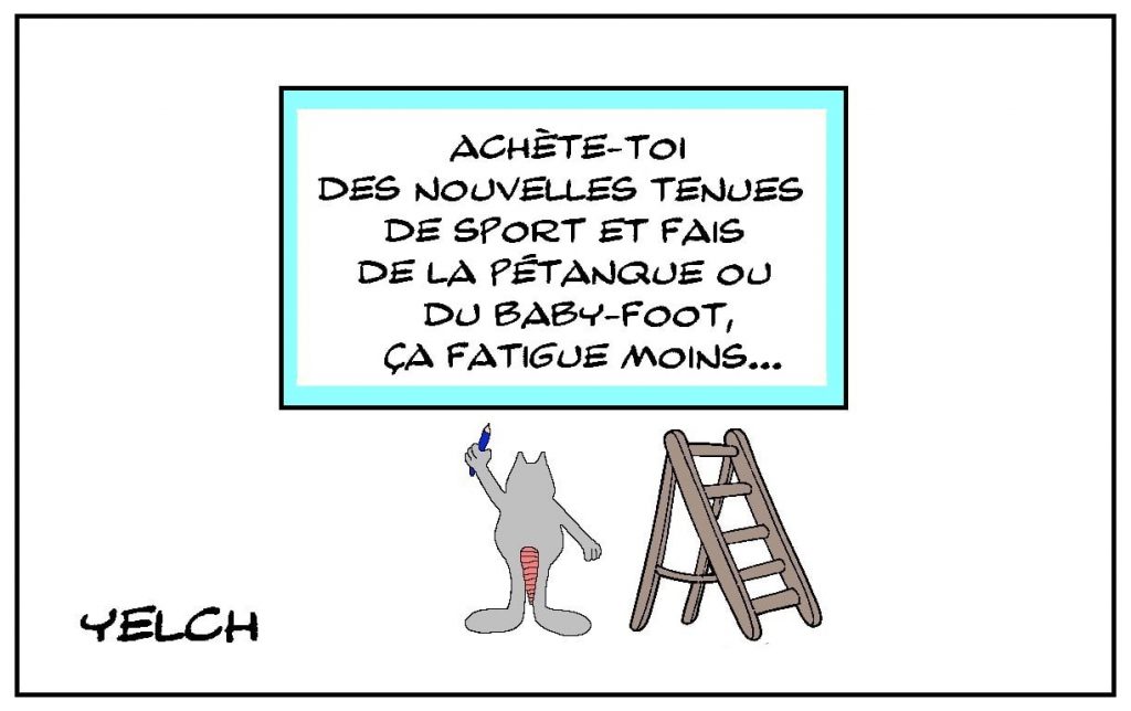 dessins humour résolution nouvelle année image drôle tenue sport pétanque baby-foot