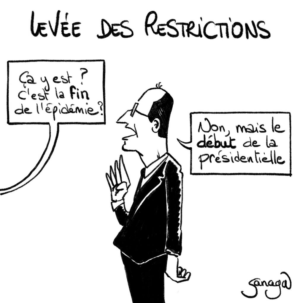 dessin presse humour coronavirus covid-19 Jean Castex levée restrictions image drôle présidentielle 2022 fin épidémie