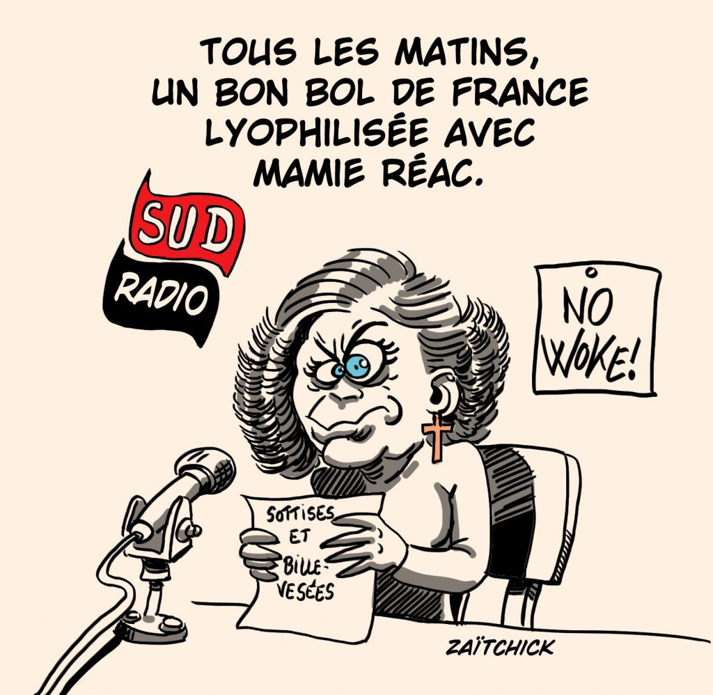 dessin presse humour Élisabeth Lévy Sud Radio image drôle Mamie Réac