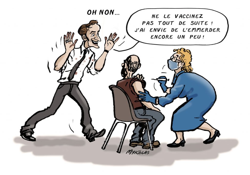 dessin presse humour Emmanuel Macron image drôle emmerder non-vaccinés