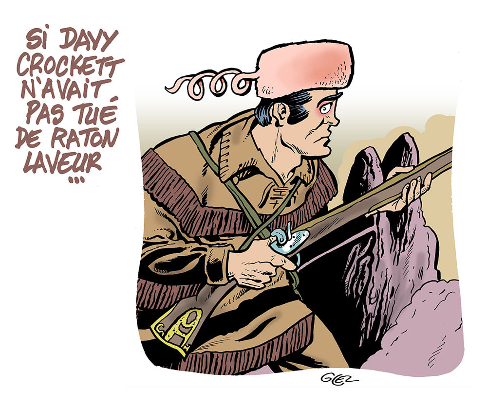 dessin presse humour Davy Crockett image drôle toque raton laveur