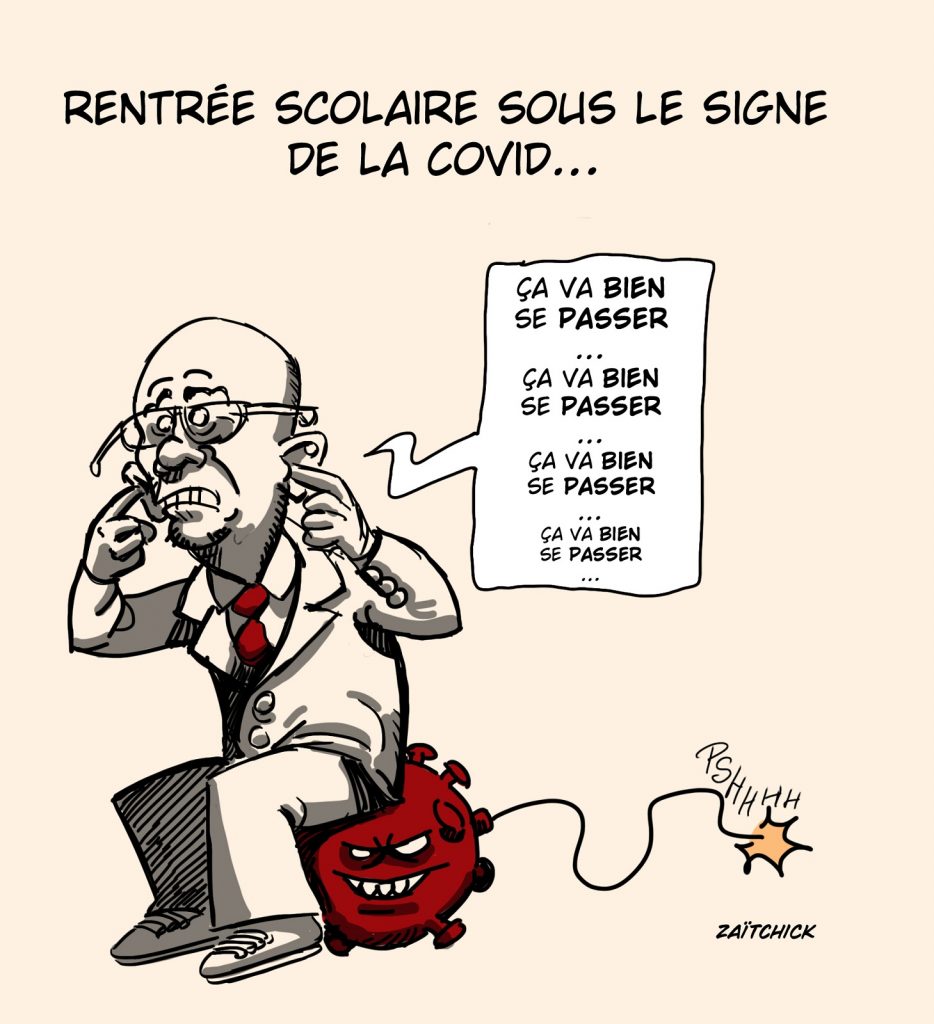 dessin presse humour coronavirus covid-19 image drôle Jean-Michel Blanquer rentrée scolaire