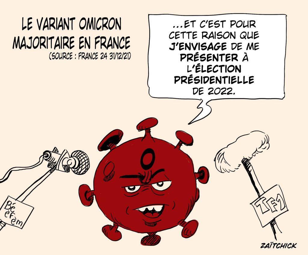dessin presse humour présidentielle 2022 image drôle coronavirus variant Omicron