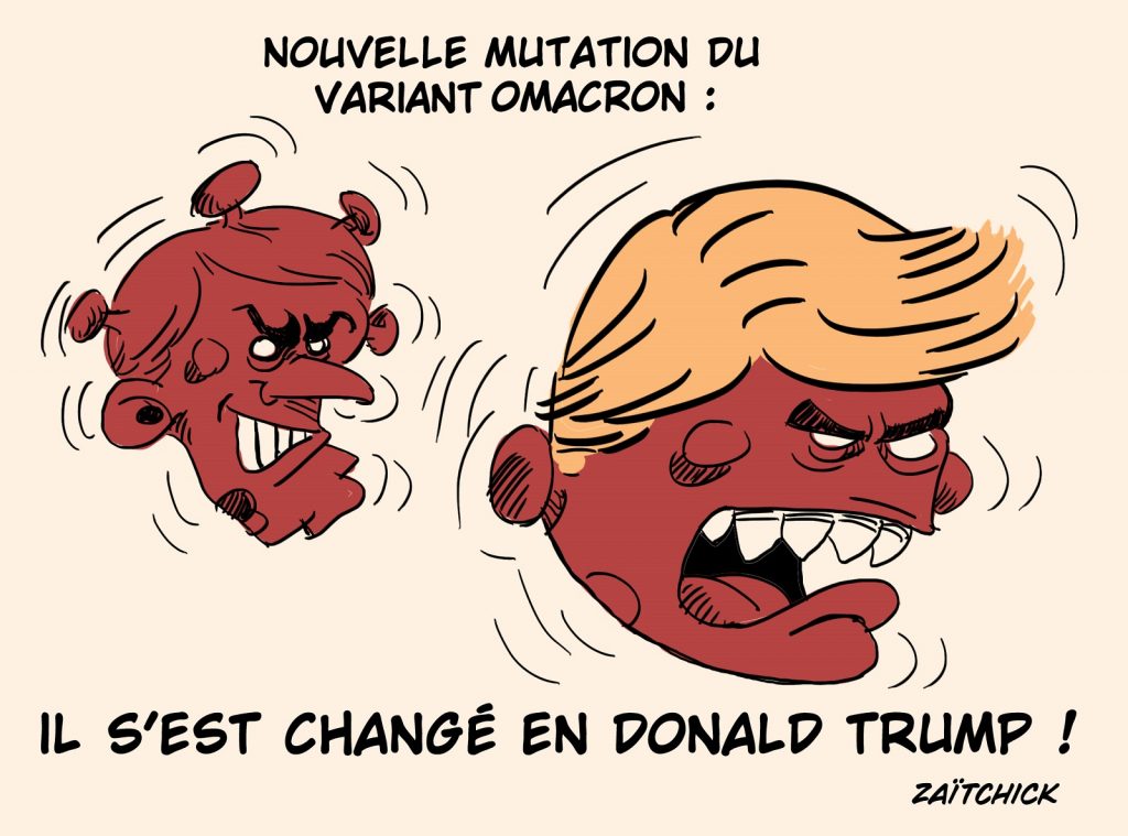 dessin presse humour Emmanuel Macron emmerder image drôle mutation Donald Trump