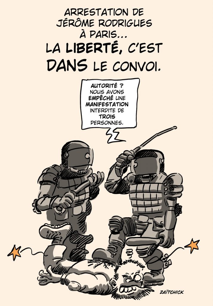 dessin presse humour interpellation Jérôme Rodrigues image drôle convoi liberté