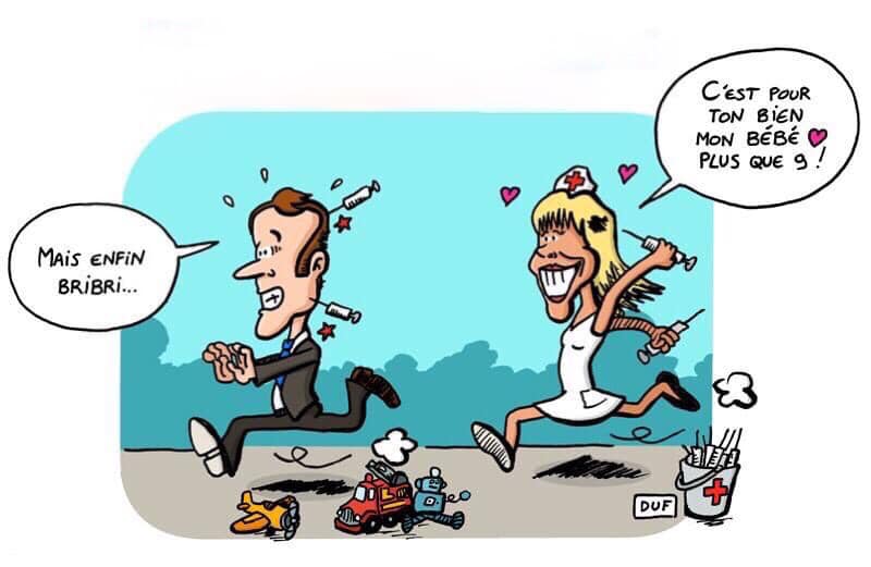 dessins humour coronavirus vaccination pass vaccinal image drôle doses Brigitte Macron Emmanuel Macron
