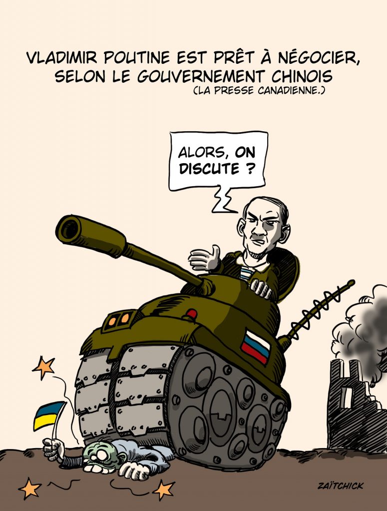 dessin presse humour crise guerre Ukraine Russie image drôle Vladimir Poutine négociations