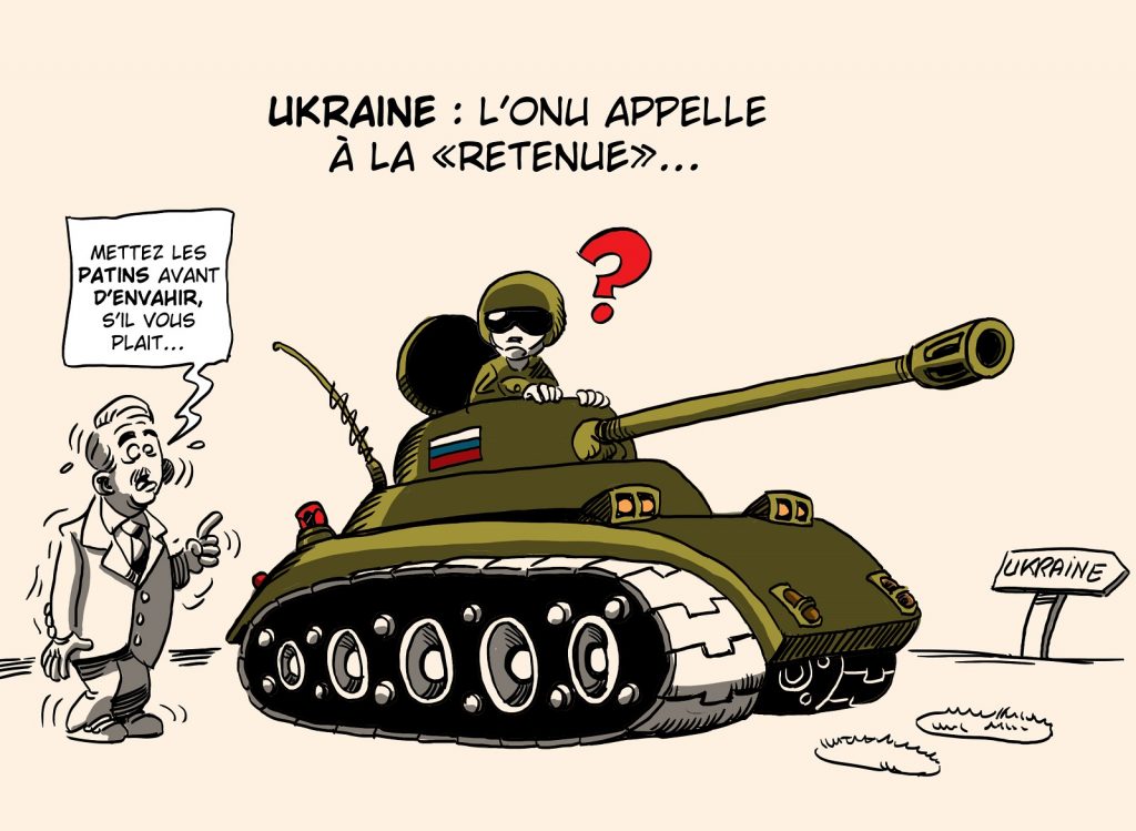 dessin presse humour crise Ukrainienne image drôle appel ONU retenue