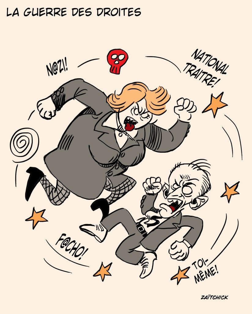 dessin presse humour Marine Le Pen Rassemblement National image drôle guerre Éric Zemmour Reconquête