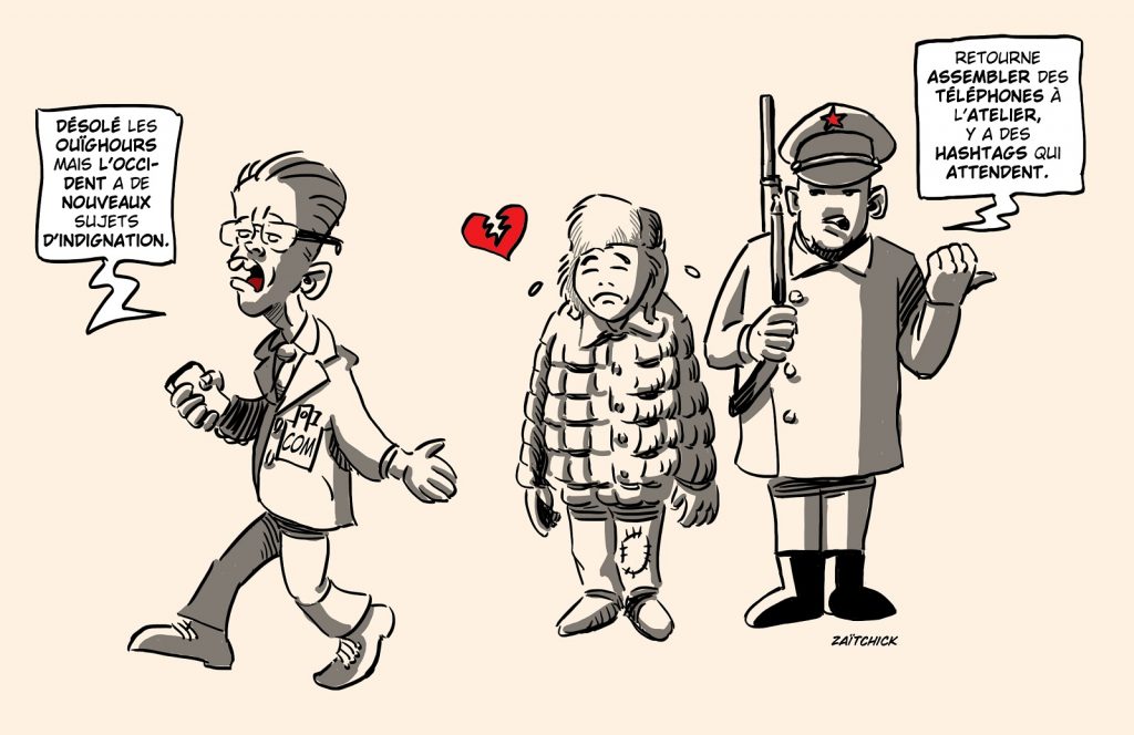 dessin presse humour crise guerre Ukraine Russie image drôle Occident Ouïghours indignation