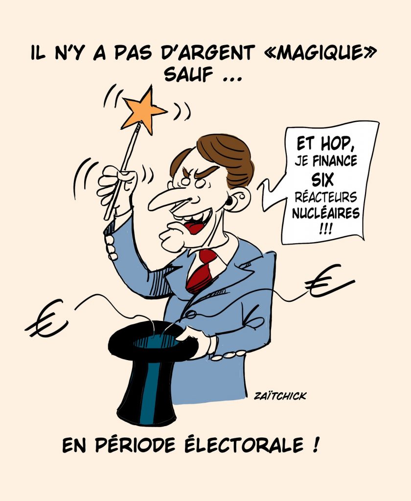 dessin presse humour Emmanuel Macron image drôle argent magique présidentielle 2022