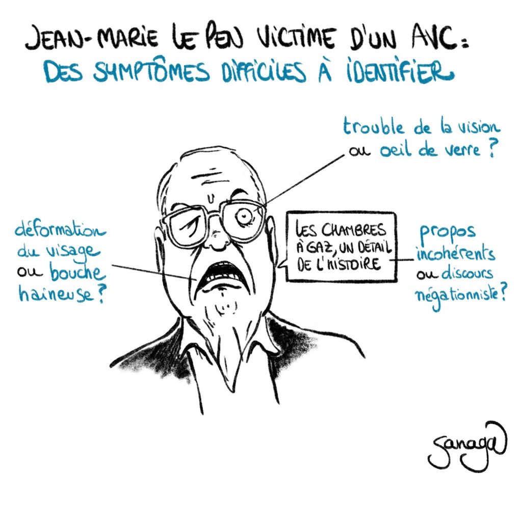 dessin presse humour Jean-Marie Le Pen image drôle symptôme AVC