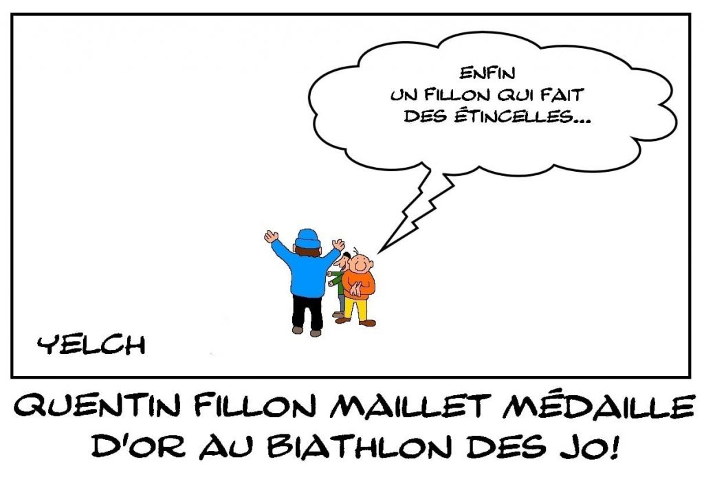 dessins humour Jeux Olympiques Beijing 2022 image drôle Quentin Fillon Maillet médaille d’or