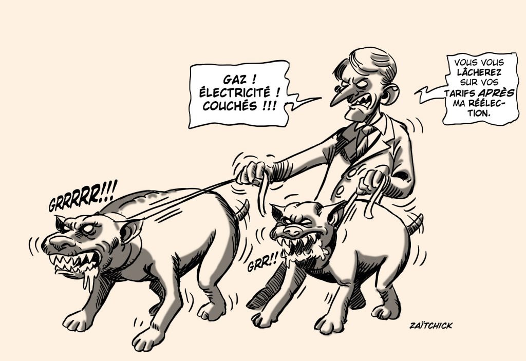 dessin presse humour présidentielle 2022 Emmanuel Macron image drôle tarif gaz électricité
