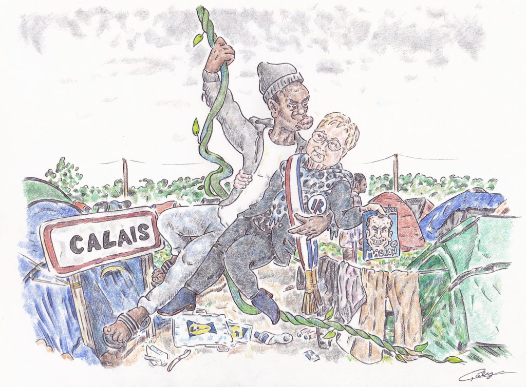 dessin presse humour Natacha Bouchart image drôle maire Calais soutien Macron