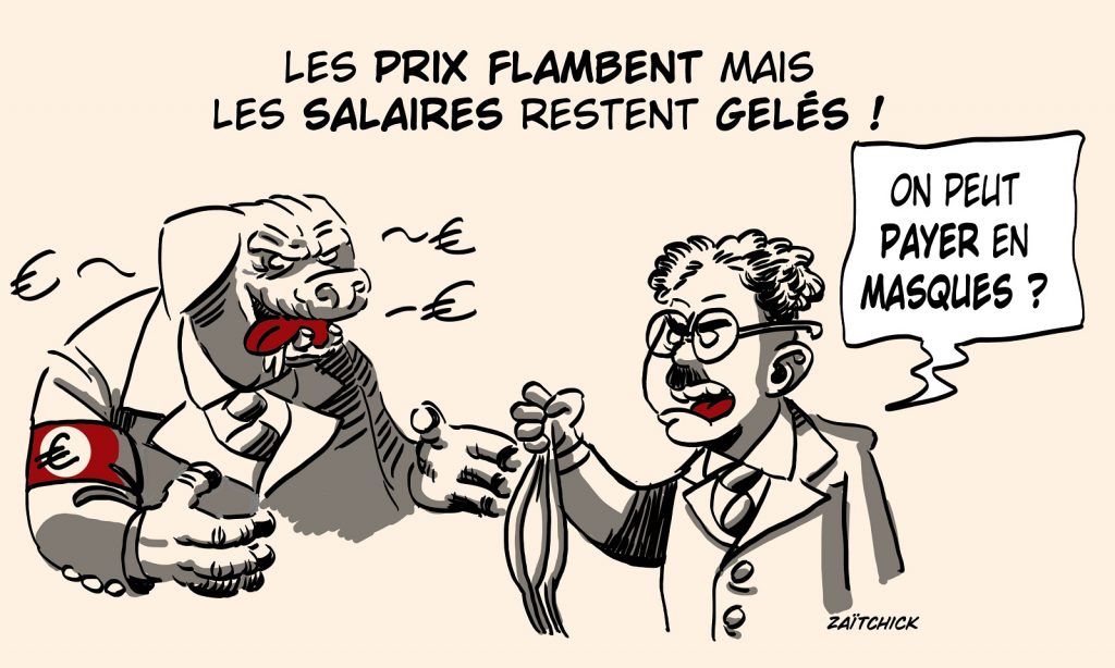 dessin presse humour pouvoir d’achat gel salaire image drôle flambée prix inflation