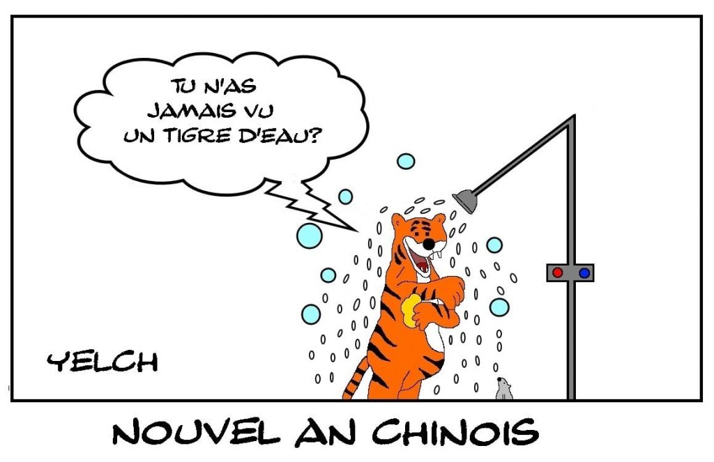 dessins humour nouvel an chinois image drôle tigre d’eau