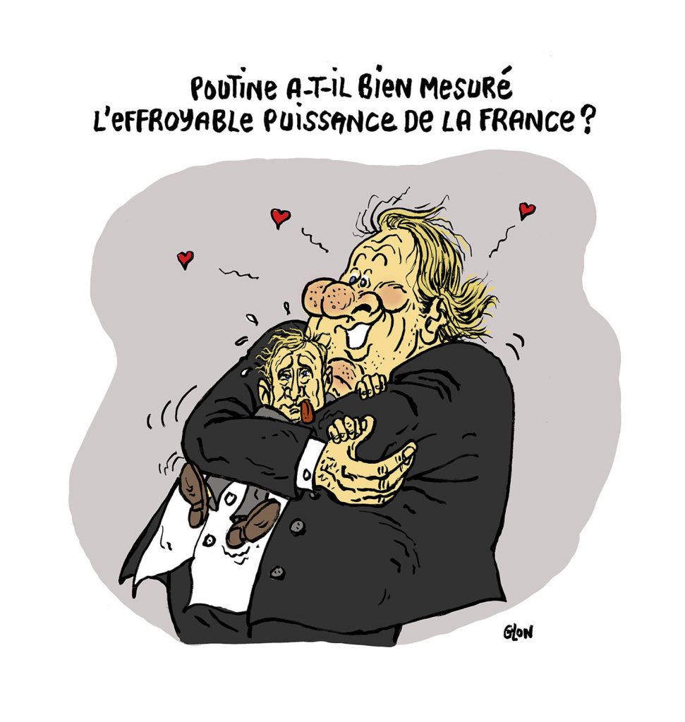 dessin presse humour Vladimir Poutine guerre Ukraine image drôle puissance France Gérard Depardieu