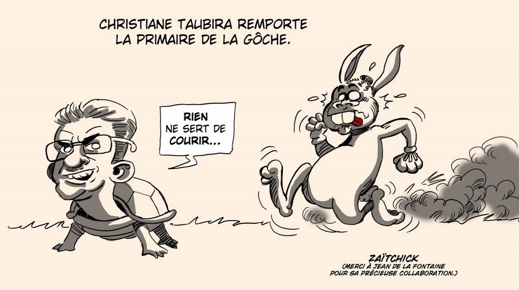 dessin presse humour primaire populaire présidentielle 2022 image drôle Jean-Luc Mélenchon Christiane Taubira
