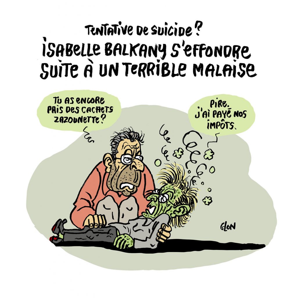 dessin presse humour Isabelle Balkany image drôle tentative de suicide