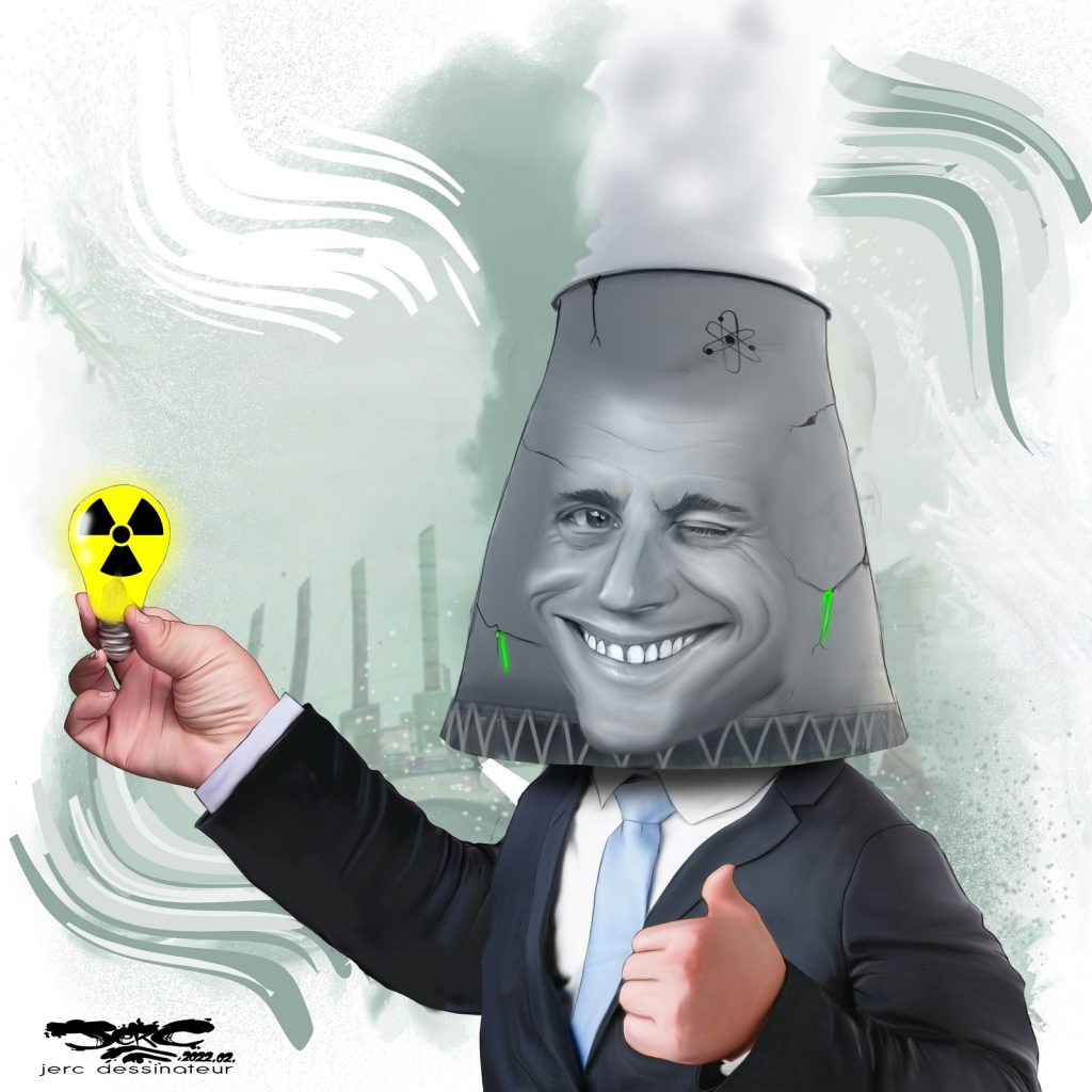 dessin presse humour Emmanuel Macron image drôle lobby nucléaire