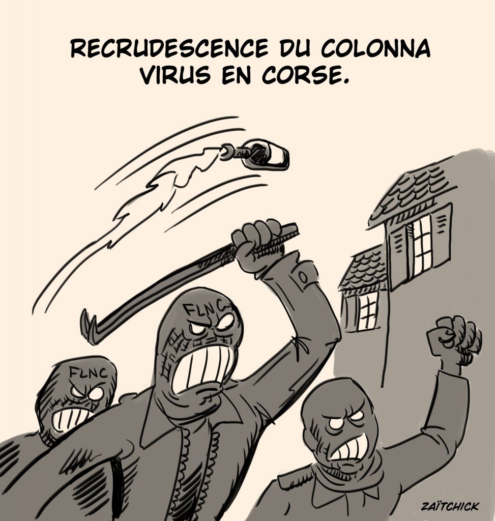 dessin presse humour agression Yvan Colonna image drôle coronavirus émeutes Corse