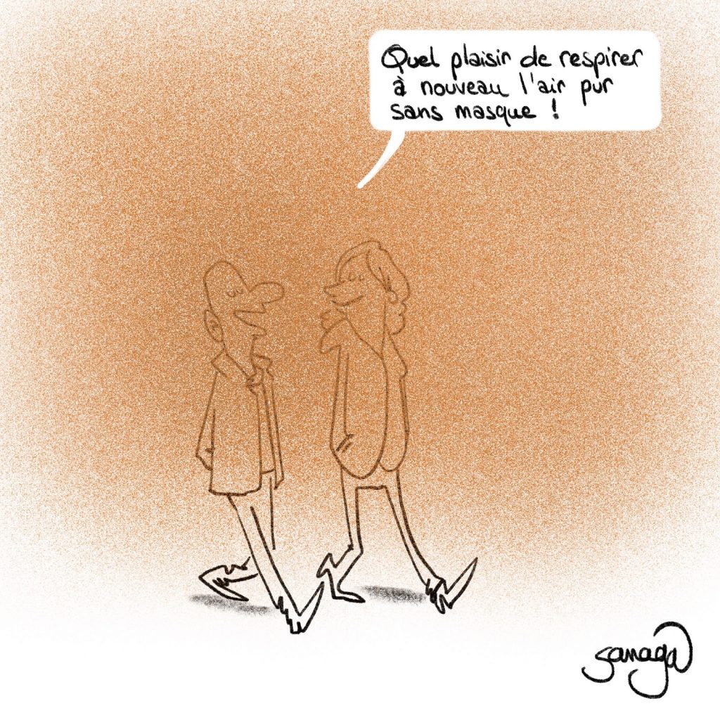 dessin presse humour vent de sable Sahara image drôle coronavirus masque