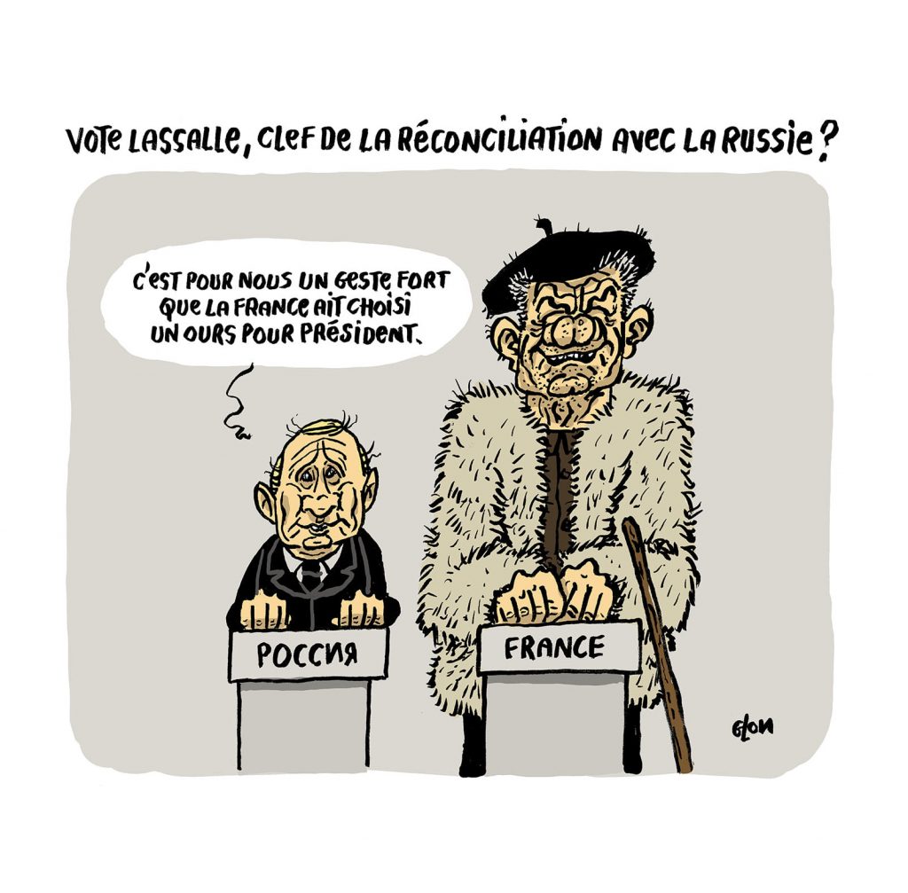 dessin presse humour présidentielle 2022 Jean Lassalle image drôle réconciliation Vladimir Poutine
