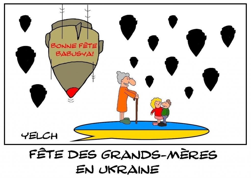 dessins humour Ukraine guerre Russie image drôle bombardement fête grands-mères