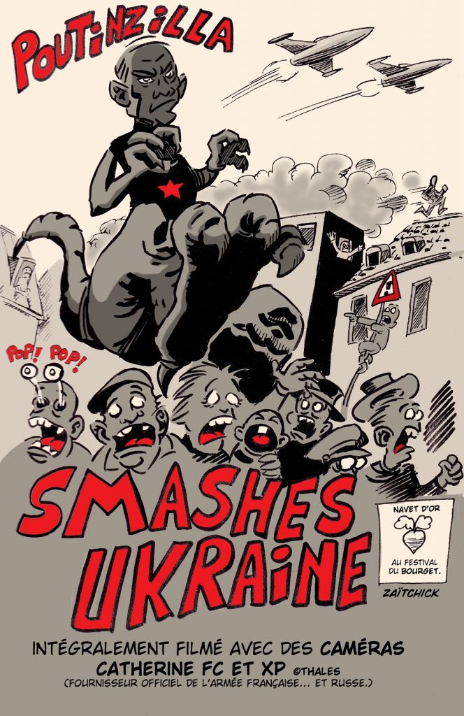 dessin presse humour Russie Vladimir Poutine Godzilla image drôle guerre Ukraine
